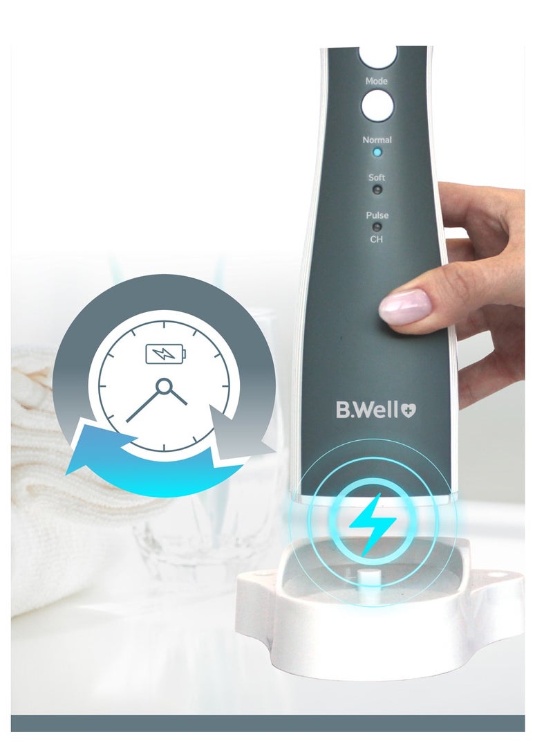 B.Well سويسري TH-912 جهاز تنظيف الأسنان بالماء المحمول عن طريق الفم مع خمس فوهات ومحول شاحن بطارية ليثيوم أيون - Image 5