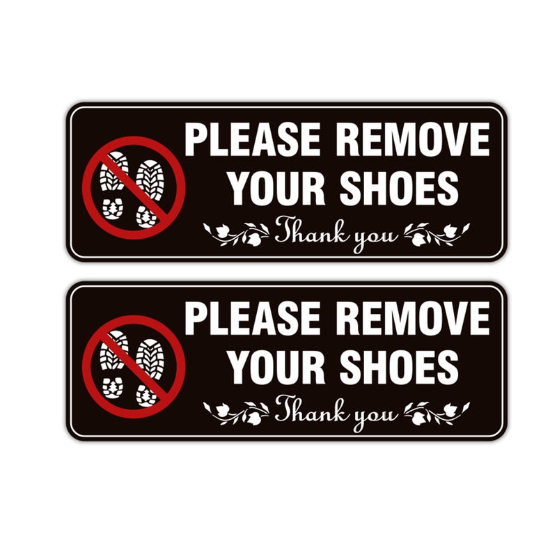 LUHIMO 2PCS Please Remove Your Shoes Sign, Self-Adhesive Durable No Shoes Sticker for House, Take Your Shoes Off Sign, Leave Shoes for Front Door, Home, Officesï¼ˆ9.2" x 3.3"ï¼‰ - Image 1