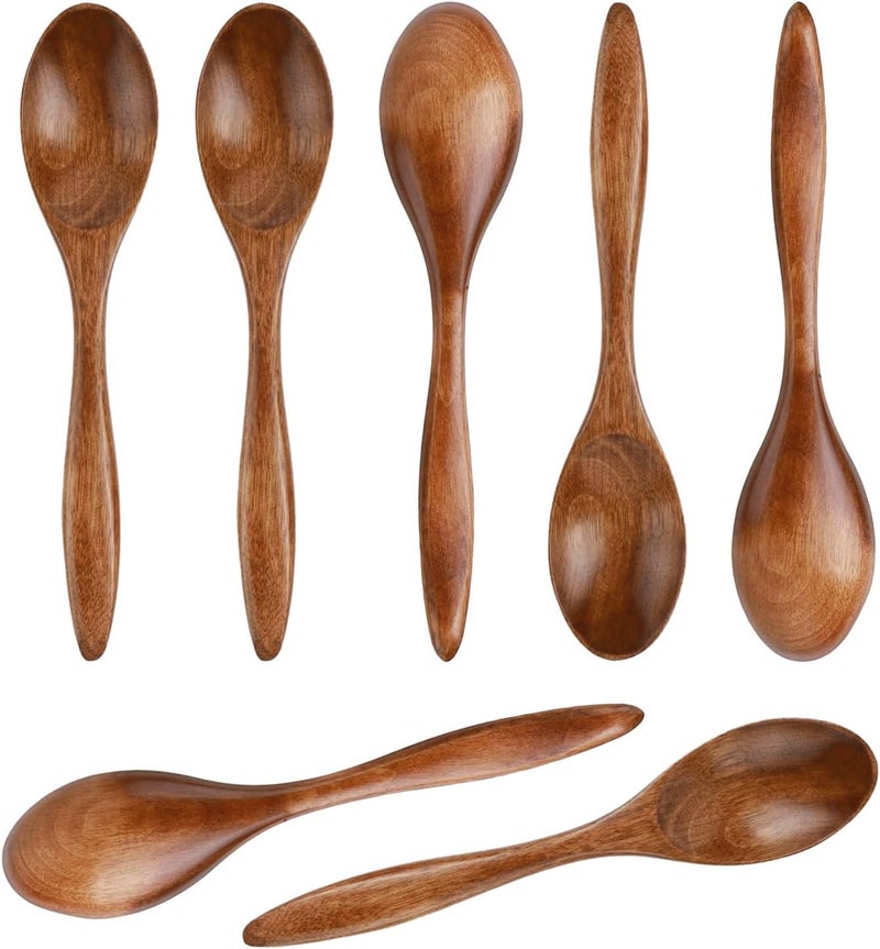 CKKAPTURE 7 Pcs Small Wooden Spoons of 5.71 Inch - Honey Spoon for Tea, Eating Spoons & Mini Serving for Coffee, Tea Jar, Condiment - Image 1
