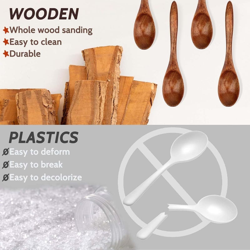 CKKAPTURE 7 Pcs Small Wooden Spoons of 5.71 Inch - Honey Spoon for Tea, Eating Spoons & Mini Serving for Coffee, Tea Jar, Condiment - Image 3