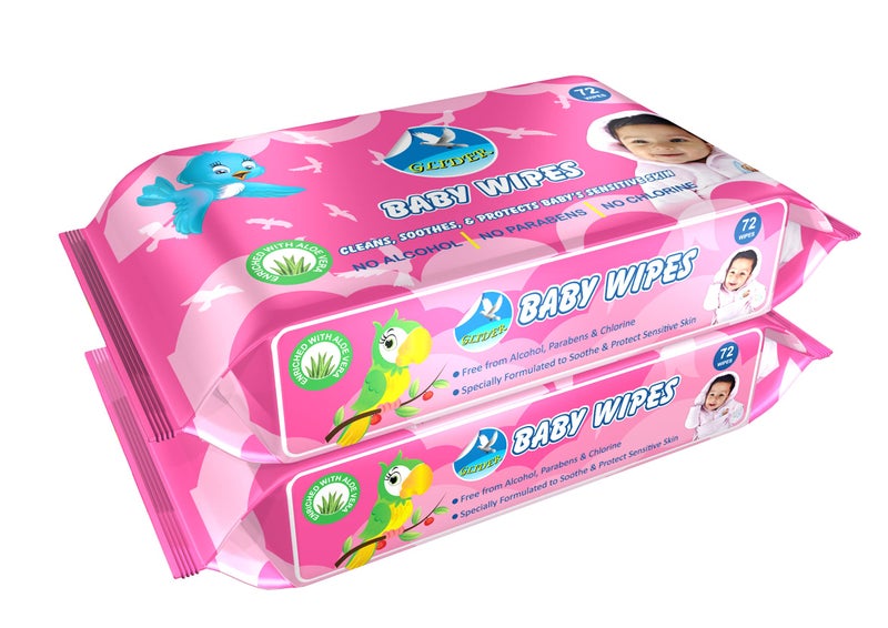 Glider Baby Wipes with Aloe Vera,Vitamin E & Mild Fragrance for Baby's Sensitive Skin (Pack of 2 (144 Wipes)) - Image 1