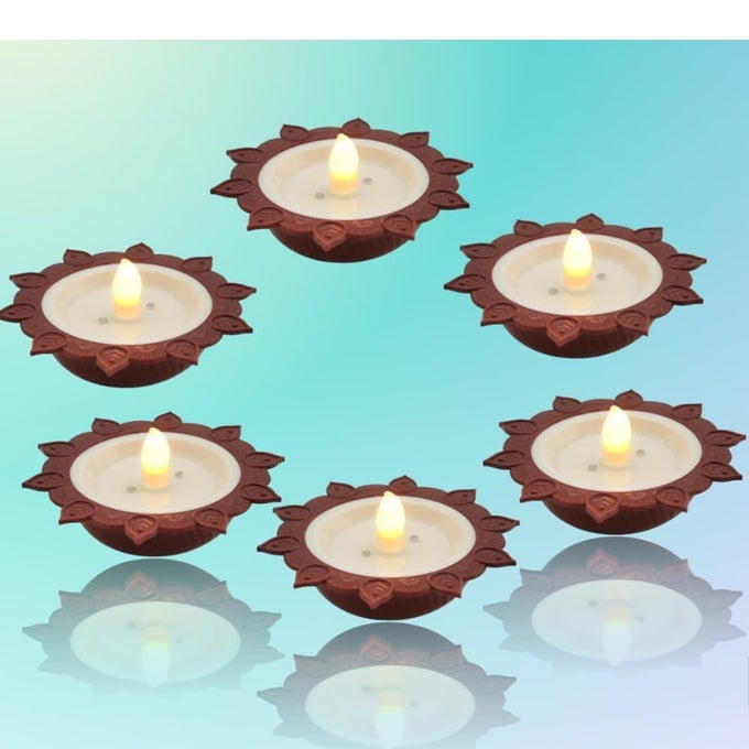 DIYA UNIQUE DESIGN DIYA WITH JYOT LED DIYAS CANDLE WITH WATER SENSING TECHNOLOGY EDIYA SMOKE LESS FIRE LESS SAFE WARM ORANGE LIGHTS FOR HOME DECOR FESTIVALS DECORATION PACK OF 8