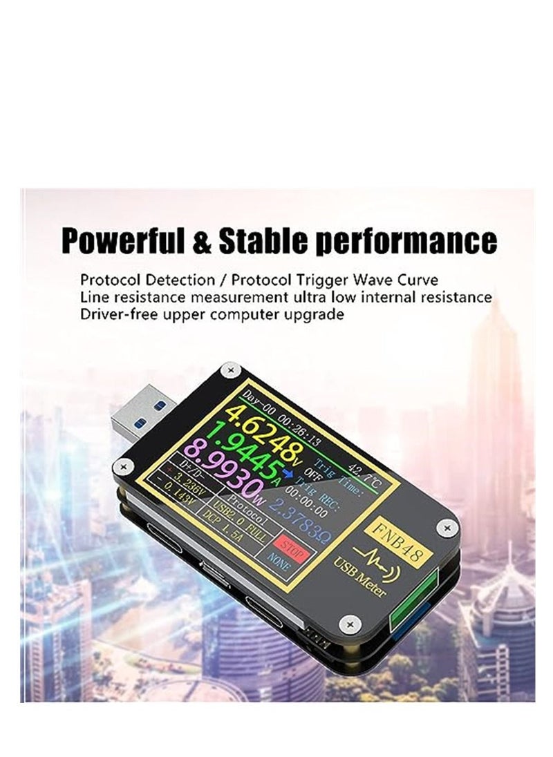 USB Voltage Meter Tester, FNB48 PD Trigger Voltmeter, USB 3.0 Voltage and Current Tester DC 4-24V 6.5A USB C Multimeter PPS Fast Charging Protocol Capacity Tester QC2.0 3.0