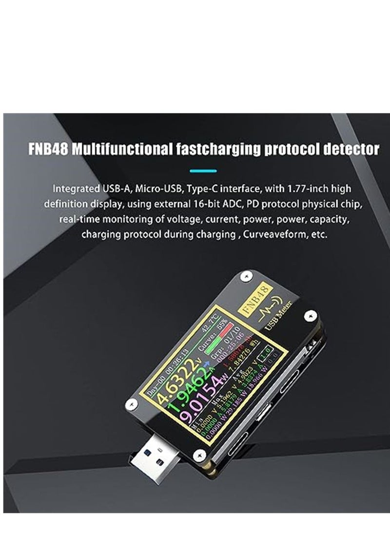 USB Voltage Meter Tester, FNB48 PD Trigger Voltmeter, USB 3.0 Voltage and Current Tester DC 4-24V 6.5A USB C Multimeter PPS Fast Charging Protocol Capacity Tester QC2.0 3.0
