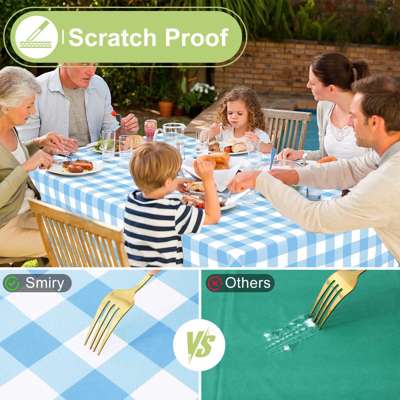 Smiry Rectangle Table Cloth, Waterproof Vinyl Tablecloth with Flannel Backing, Wipeable Buffalo Plaid Table Cover for Picnic, Indoor and Outdoor (Baby Blue & White, 60"x84") - Image 5