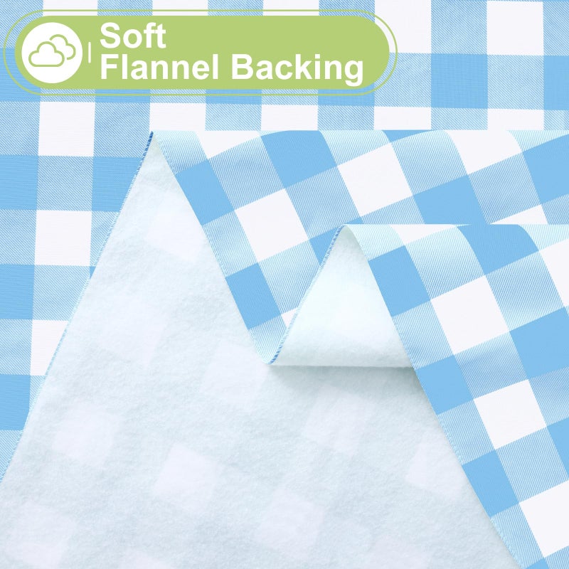 Smiry Rectangle Table Cloth, Waterproof Vinyl Tablecloth with Flannel Backing, Wipeable Buffalo Plaid Table Cover for Picnic, Indoor and Outdoor (Baby Blue & White, 60"x84") - Image 4