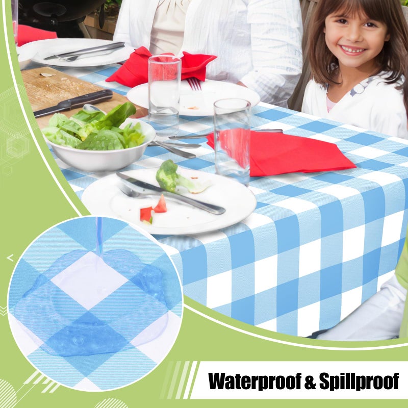 Smiry Rectangle Table Cloth, Waterproof Vinyl Tablecloth with Flannel Backing, Wipeable Buffalo Plaid Table Cover for Picnic, Indoor and Outdoor (Baby Blue & White, 60"x84") - Image 2