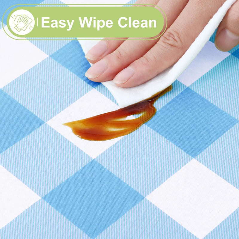Smiry Rectangle Table Cloth, Waterproof Vinyl Tablecloth with Flannel Backing, Wipeable Buffalo Plaid Table Cover for Picnic, Indoor and Outdoor (Baby Blue & White, 60"x84") - Image 3