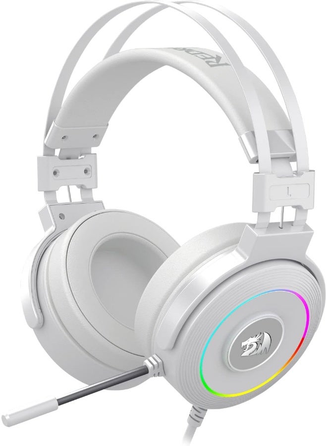 ريدراجون سماعة رأس H320 لاميا 2 USB بجودة صوت محيطي 7.1 وإضاءة RGB للألعاب من ريدراجون - تأثير صوت محيطي ثلاثي الأبعاد مع حامل سماعة - ميكروفون مرن - لون أبيض - Image 1