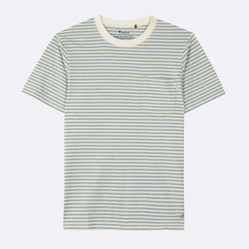 Faguo Migne - Ecru & Blue t-shirt in recycled cotton & linen