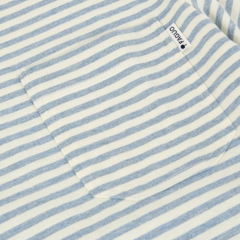 فاجو تيشيرت ميجني باللون البيج والأزرق من القطن والكتان المعاد تدويرهما