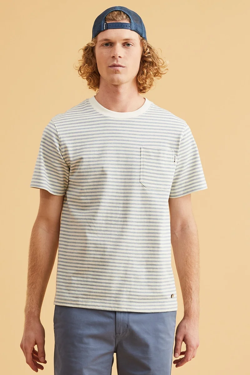 Migne - Ecru & Blue t-shirt in recycled cotton & linen