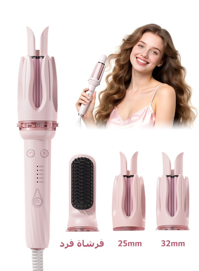 Kidoh Automatic Curling Iron, Beach Wave Curling Wand, Portable Rotating Hair Curler, Dual Voltage Ceramic Coated Curly Hair Iron, Lightweight and Portable, Straightening Brush, 28mm & 32mm 3-in-1 Curling Iron, Pink - Image 1