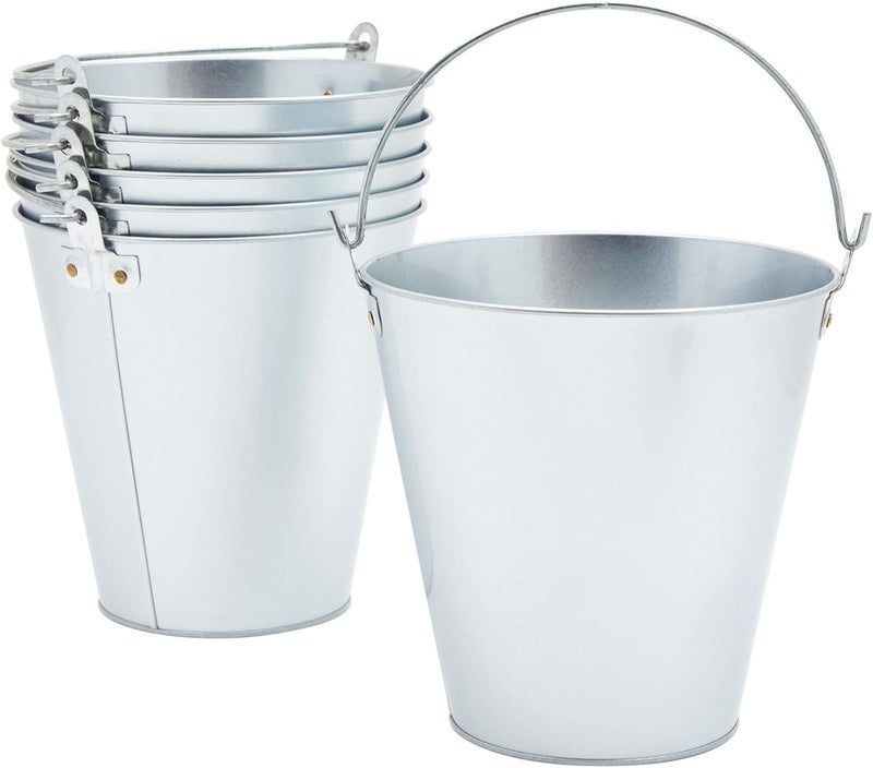 Juvale Metal Bucket - 6-Pack, 100 oz, 7 in Dia x 7.2 in H, Silver - Galvanized Buckets with Handles for Ice Tub & Beverage Tub - Image 1