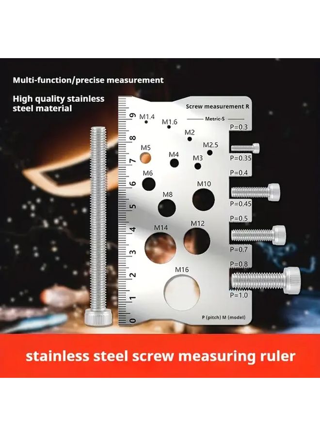 Silver Stainless Steel Screw Bolt Measuring Caliper Durable Precise Thread Gauge - Image 3