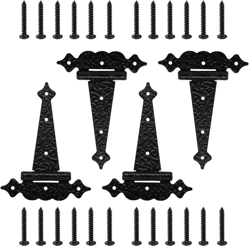 Wellmade T-Strap Gate Hinges Heavy Duty,Decorative Hammered T Hinges, Outdoor Hinges for Wood gate,6 Inch Tee Hinges for for Wood Shed Door Hardware Barn Door/Wooden Fences (Black,4 Pack) - Image 1