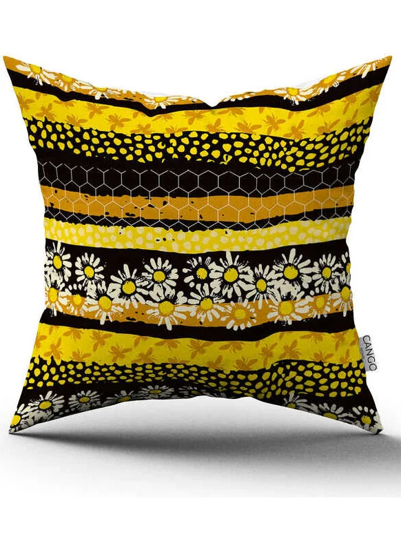 Cango Home Double Sided Yellow Black Honeycomb Daisy Patterned Digital Printed Throw Pillow Cover CGH1193