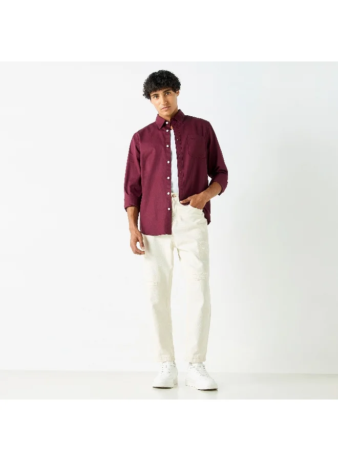 Lee Cooper Lee Cooper Solid Shirt with Pocket and Long Sleeves