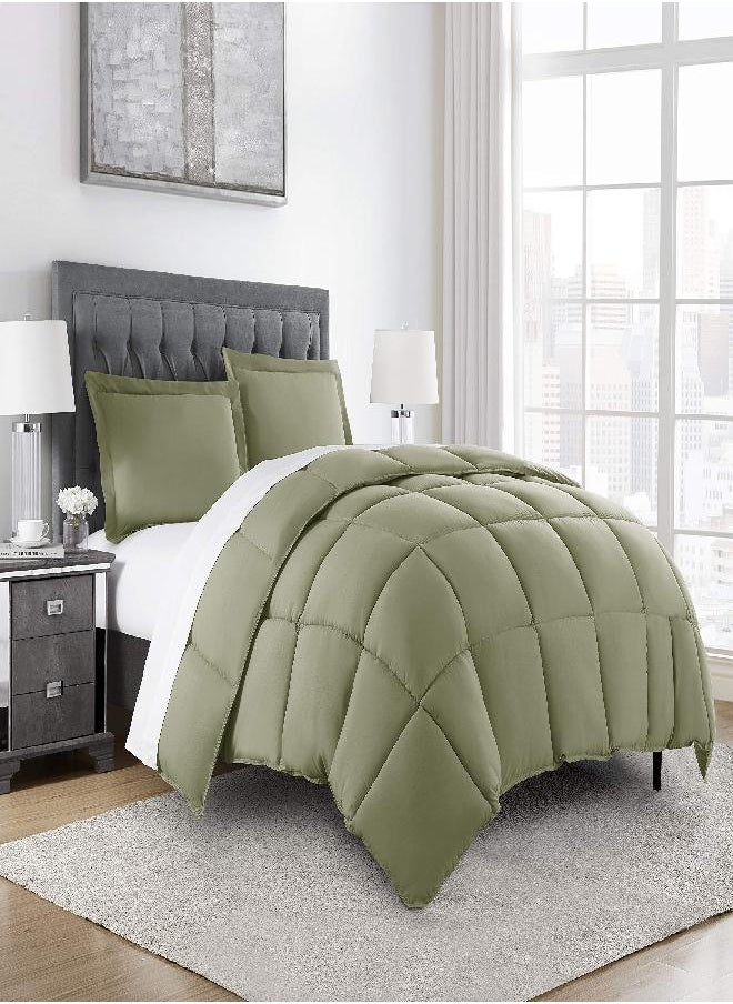 Chezmoi Collection Chezmoi Collection 3-Piece Down Alternative Comforter Set (Oversized King, Sage)  - Image 2