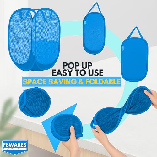 F8WARES 2PK 75 Litres Nylon Mesh Foldable Laundry Basket for Clothes - Odourless Breathable Laundry Bag for Clothes with Carry Handles - Kids Toy Baskets For Storage & Dirty Cloth Basket Hamper Sky - Image 4