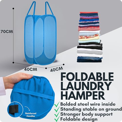 F8WARES 2PK 75 Litres Nylon Mesh Foldable Laundry Basket for Clothes - Odourless Breathable Laundry Bag for Clothes with Carry Handles - Kids Toy Baskets For Storage & Dirty Cloth Basket Hamper Sky - Image 2