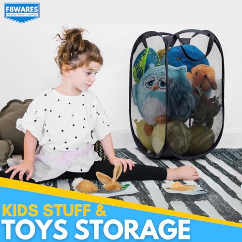F8WARES 2PK 75 Litres Nylon Mesh Foldable Laundry Basket for Clothes - Odourless Breathable Laundry Bag for Clothes with Carry Handles - Kids Toy Baskets For Storage & Dirty Cloth Basket Hamper Sky - Image 5