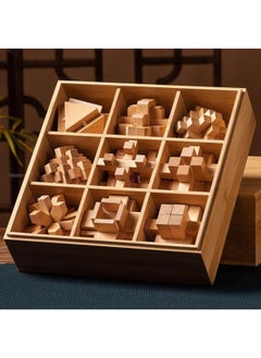 Luban Lock Kongming Lock Full Set Of Children's Educational Toys For Primary School Students-Year-old Unlock Unlocking Boys' Intelligence Building Blocks-Color:★Wooden Box★Beech Luban Lock Nine-piece Set B Advanced And Recommended For Middle School Students
