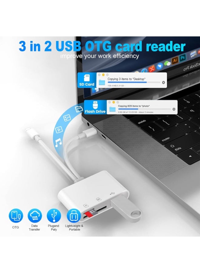 SD Card Reader for iPhone & USB C Devices, 3-in-1 Multi-Slot Adapter with SD/TF Card Slots, Plug and Play, Compact Portable Camera Card Viewer for iPhone 15/iPad/Huawei - Image 2