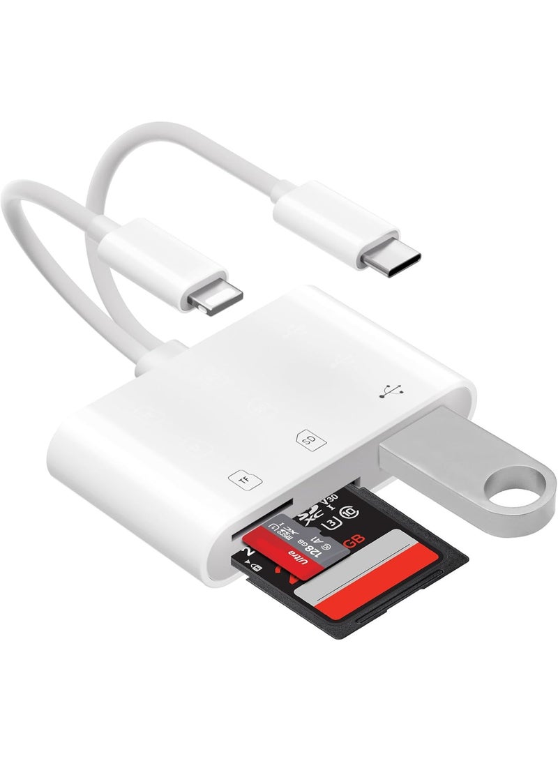 SD Card Reader for iPhone & USB C Devices, 3-in-1 Multi-Slot Adapter with SD/TF Card Slots, Plug and Play, Compact Portable Camera Card Viewer for iPhone 15/iPad/Huawei - Image 1
