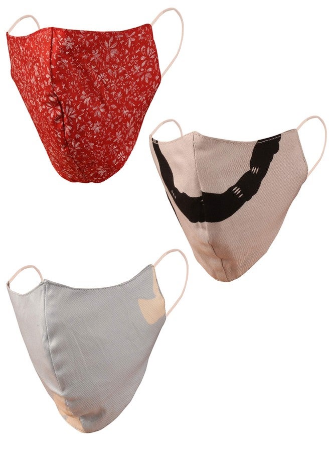 Touchstone 3 layer cotton face mask reusable washable (Pack of 3). Red Blue Grey Black - Image 1