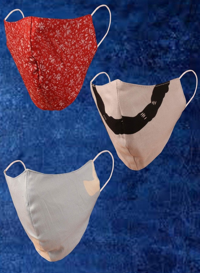 Touchstone 3 layer cotton face mask reusable washable (Pack of 3). Red Blue Grey Black - Image 2