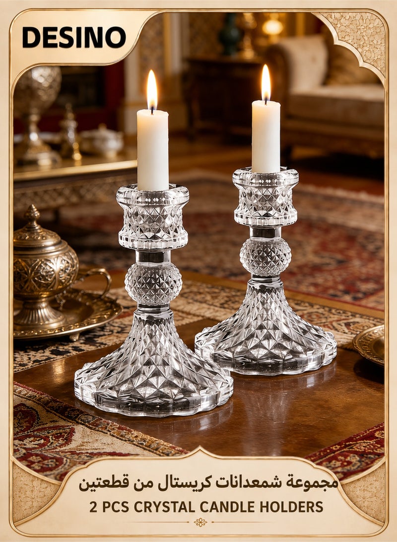 DESINO Elegant Clear Glass Candle Stick Holders 2‑Pack – Crystal Taper Candle Holders for Weddings, Parties, Home & Festival Decor, Versatile Table Centerpiece - Image 1