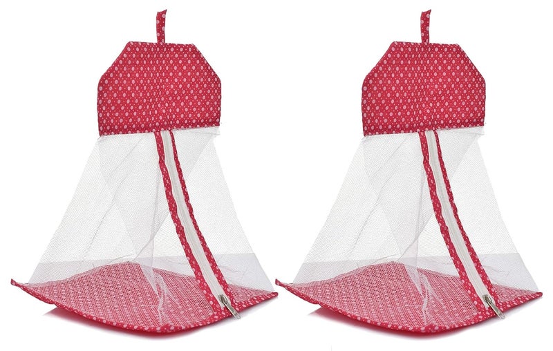Kuber Industries Heart Home Multipurpose Dot Printed Cotton Hanging Storage Mesh BagOrganizer For Home Bathroom Kitchen Travel Use With Zipper Hanging Loop Pack of 2 Pink - Image 1