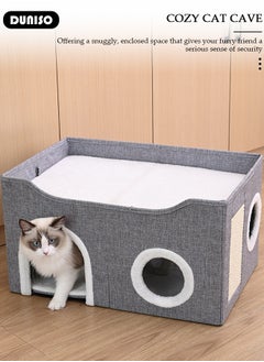 DUNISO Large Cat House for Indoor Cats,Cat Beds, Large Cat Cave with Cozy Condo, Round Window, Foldable Indoor Cat House with Scratch Pad, Cat Hideaway with Double-Sided Soft Cushions  - Image 4