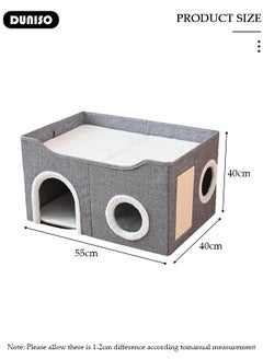 DUNISO Large Cat House for Indoor Cats,Cat Beds, Large Cat Cave with Cozy Condo, Round Window, Foldable Indoor Cat House with Scratch Pad, Cat Hideaway with Double-Sided Soft Cushions  - Image 2