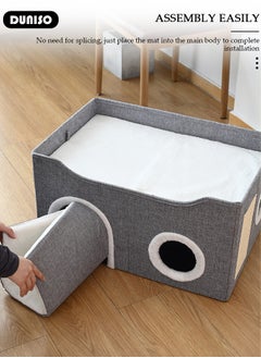 DUNISO Large Cat House for Indoor Cats,Cat Beds, Large Cat Cave with Cozy Condo, Round Window, Foldable Indoor Cat House with Scratch Pad, Cat Hideaway with Double-Sided Soft Cushions  - Image 5