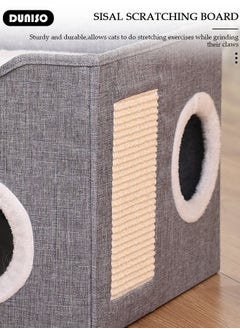 DUNISO Large Cat House for Indoor Cats,Cat Beds, Large Cat Cave with Cozy Condo, Round Window, Foldable Indoor Cat House with Scratch Pad, Cat Hideaway with Double-Sided Soft Cushions  - Image 3