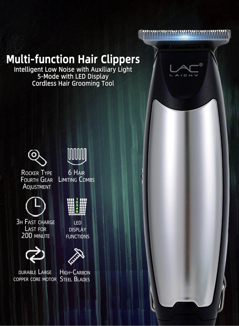 LAC LAICHY Little Professional Electric Hair Clipper with LCD Display, Stainless Steel Parts, USB Charger - Men's Hair Trimmer L-956 in Silver - Image 2