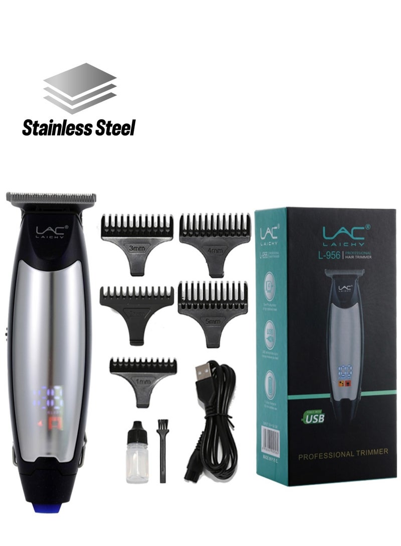 LAC LAICHY Little Professional Electric Hair Clipper with LCD Display, Stainless Steel Parts, USB Charger - Men's Hair Trimmer L-956 in Silver - Image 1