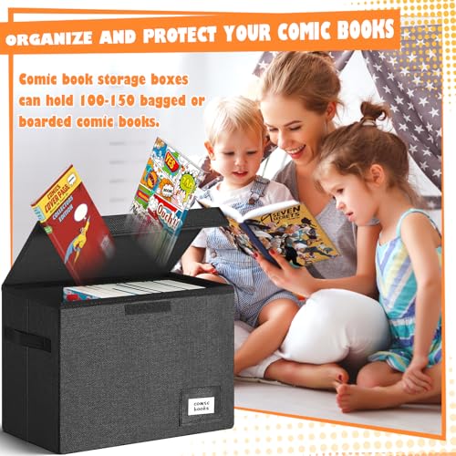 Leffis 4 Pack Comic Book Storage, Collapsible and Stackable Comic Short Box, Moistureproof Comic Box with Lid and Label Slot 15.5" X 7.5" X 11.3" Holds 150 Comics - Image 3