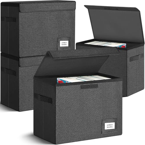 Leffis 4 Pack Comic Book Storage, Collapsible and Stackable Comic Short Box, Moistureproof Comic Box with Lid and Label Slot 15.5" X 7.5" X 11.3" Holds 150 Comics - Image 1