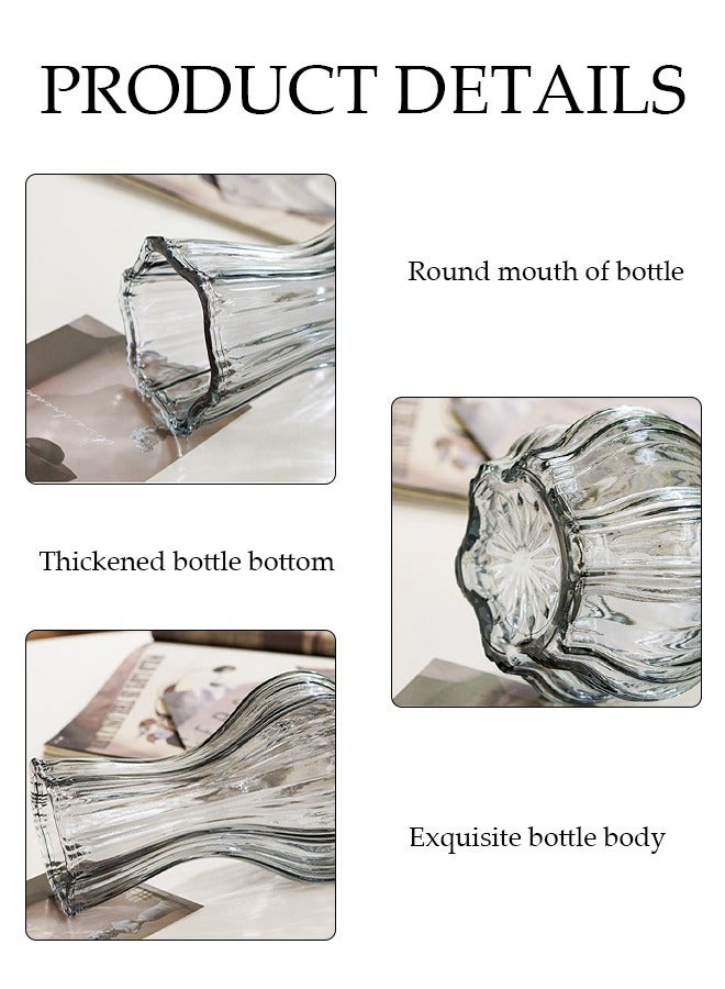DUNISO 2 Pack Luxurious Irregular Transparent Glass Vase Set Vertical Pattern Glass Vase Hydroponics Art Flower Devices Desktop Grey Vase For Home Decor, Living (6.5*15cm/9*20cm)  - Image 4