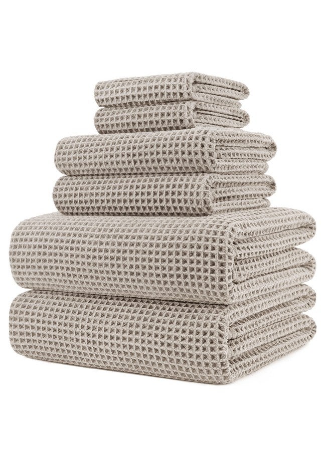 POLYTE Oversize, 60 x 30 in., Quick Dry Lint Free Microfiber Bath Towel Set, 6 Piece (Beige, Waffle Weave) - Image 1