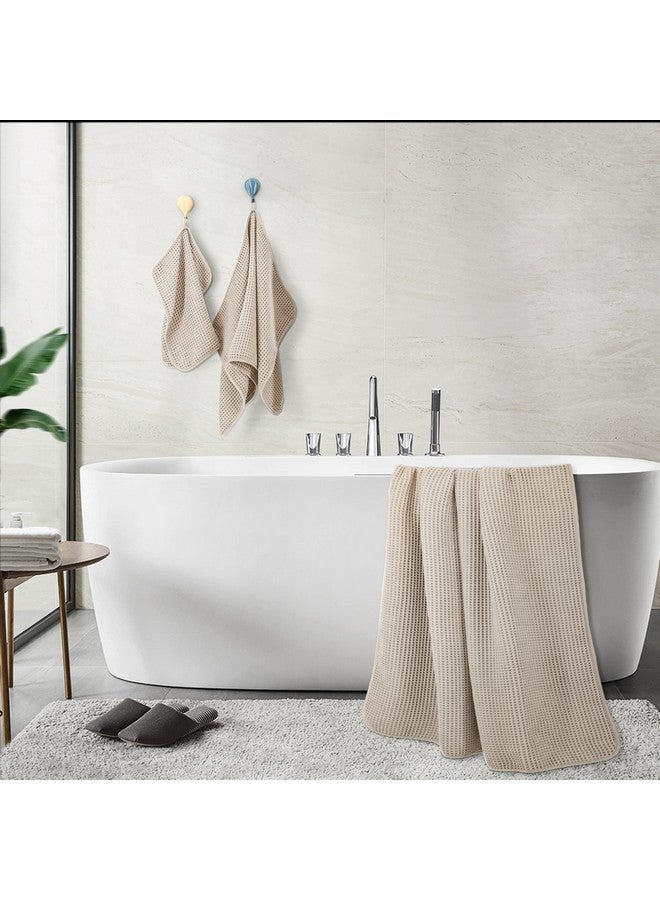 POLYTE Oversize, 60 x 30 in., Quick Dry Lint Free Microfiber Bath Towel Set, 6 Piece (Beige, Waffle Weave) - Image 4