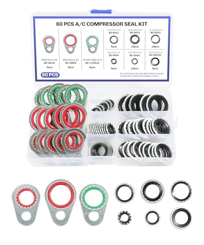 bylikeho AC O Ring Kit 60pcs AC Seal Kit Silver Rubber Automotive Air Conditioning Line ORings 9 Sizes 1 Pack - Image 1