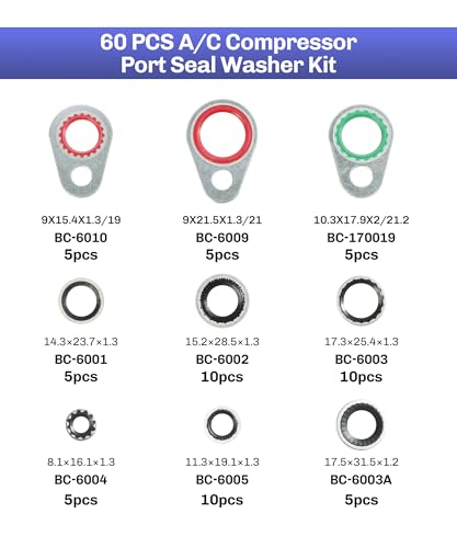 bylikeho AC O Ring Kit 60pcs AC Seal Kit Silver Rubber Automotive Air Conditioning Line ORings 9 Sizes 1 Pack - Image 3