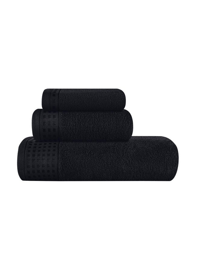 GLAMBURG Ultra Soft 3 Pack Cotton Towel Set, Contains a Bath Towel 28x55 inch, a Hand Towel 16x24 inch & a Wash Coth 12x12 inch, Ideal Everyday use, Compact & Lightweight - Black - Image 1