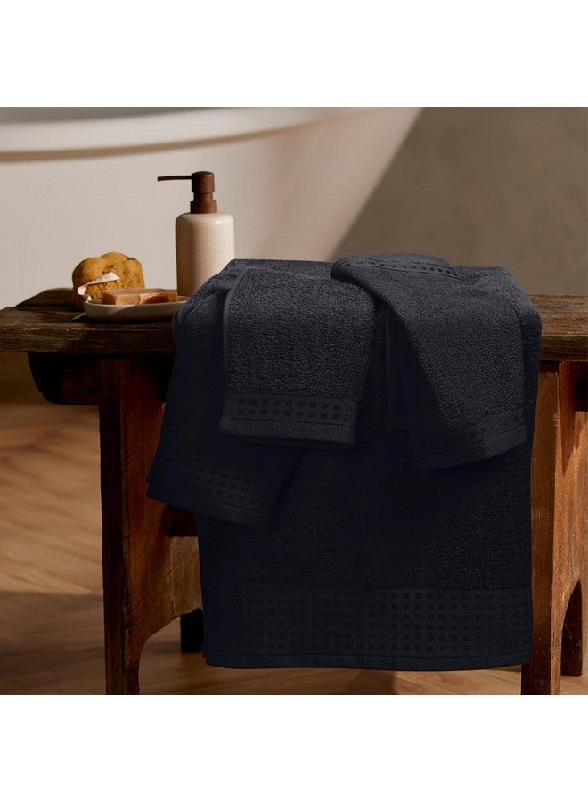 GLAMBURG Ultra Soft 3 Pack Cotton Towel Set, Contains a Bath Towel 28x55 inch, a Hand Towel 16x24 inch & a Wash Coth 12x12 inch, Ideal Everyday use, Compact & Lightweight - Black - Image 3