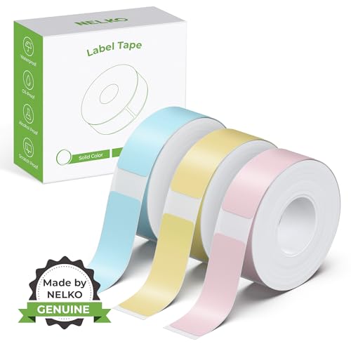 NELKO Genuine P21 Label Maker Tape, Adapted Label Print Paper, 14x40mm (0.55"x1.57"), Standard Laminated Office Labeling Tape Replacement, Multipurpose of P21, 180 Tapes/Roll, 3-Roll, Blue/Yellow/Pink - Image 1