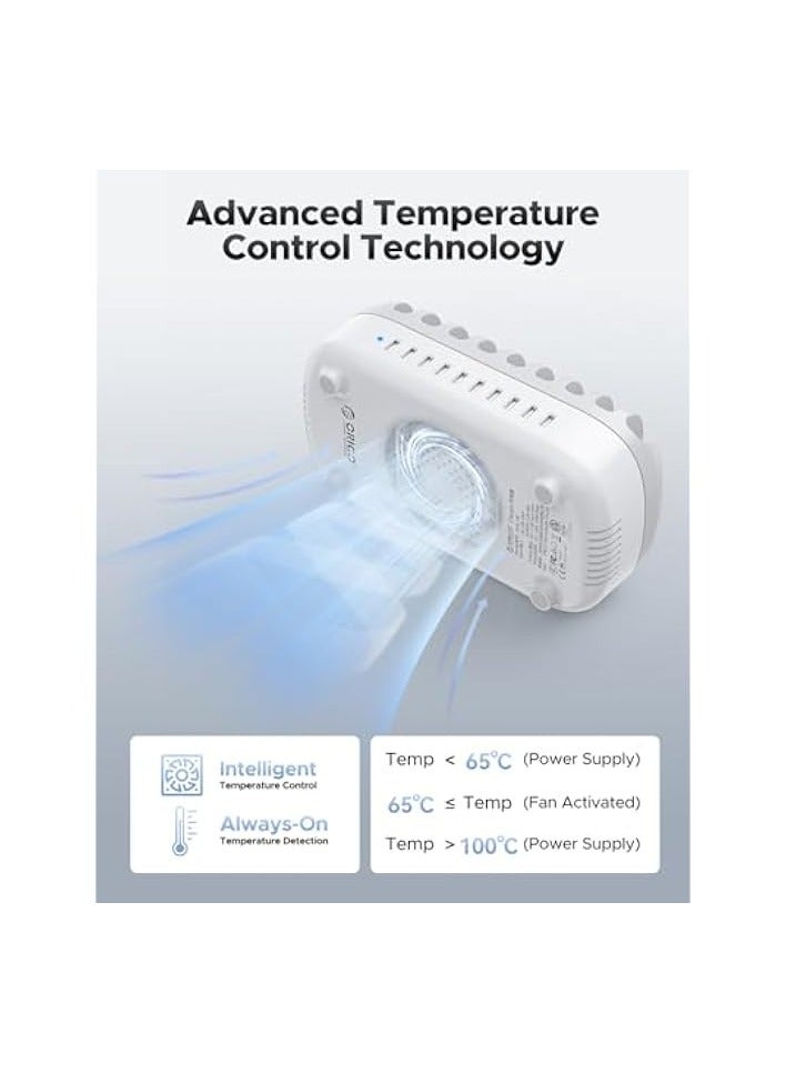 Orico Multi USB Charging Station, 120W Charging Docking Organizer for Multiple Devices with Cables, 10-Ports Charging Station Compatible with iPad, iPhone, Tablet, Kindle and Cell Phones - Image 3